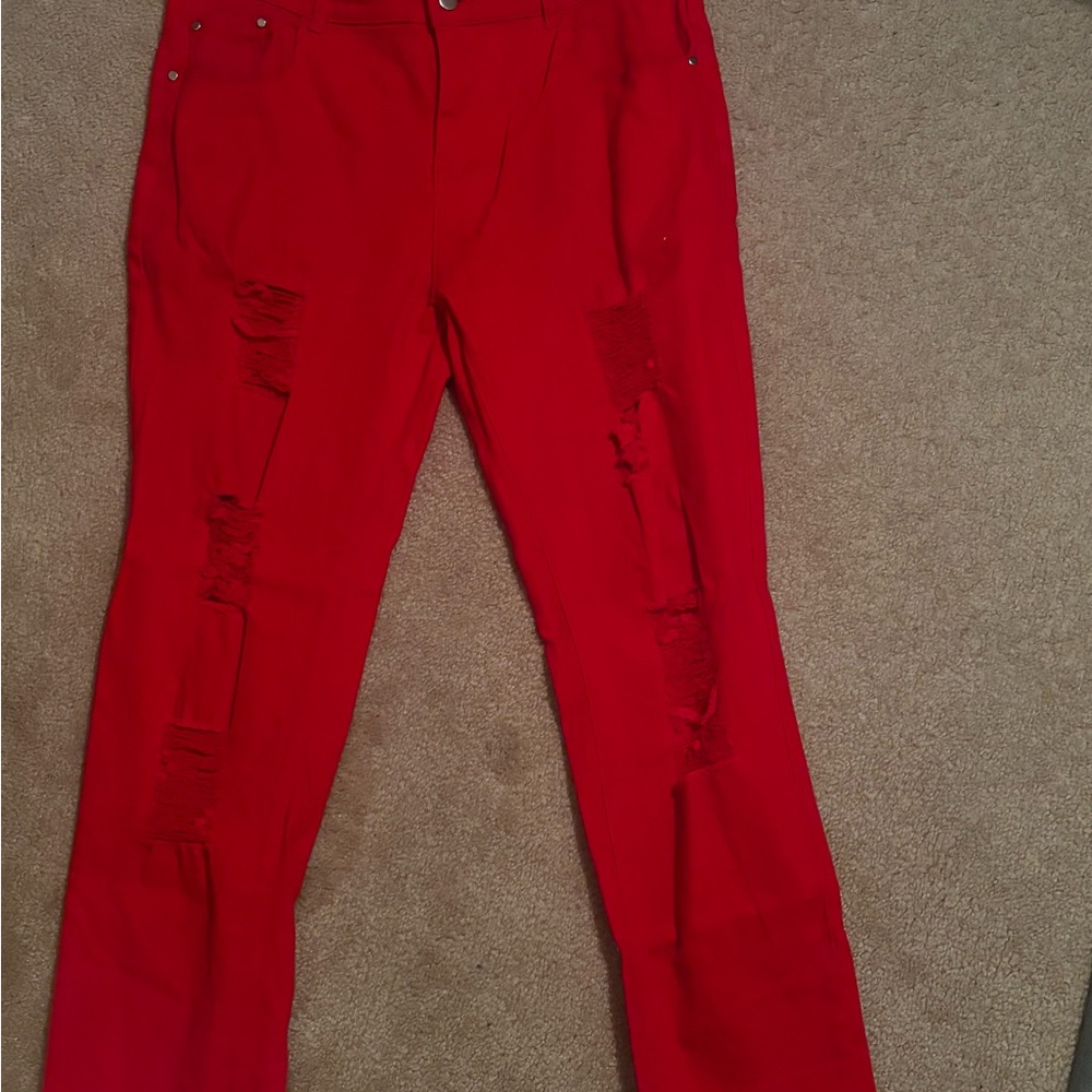 Red Distressed Jeans